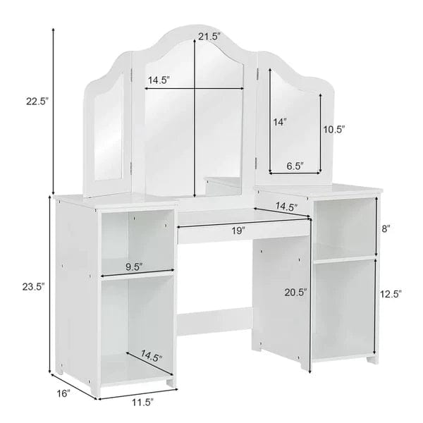 Luca Vanity Dressing Table With Mirror Save Makeup Vanity Dressing Table with 4 Shelves, Large Vanity Table Set for Bedroom