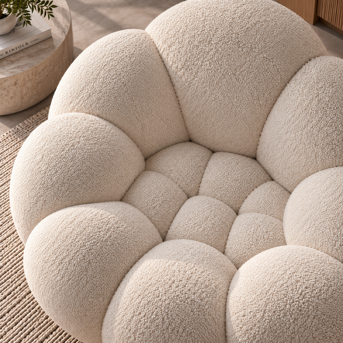 Cloud Lounge Chair for Living Room, Modern Round Boucle Accent Chair with Plush Cushioned Design, Cream Upholstered Sofa Chair for Bedroom, Reading Nook & Relaxation OUCH CART