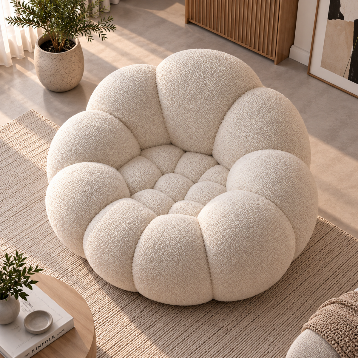 Cloud Lounge Chair for Living Room, Modern Round Boucle Accent Chair with Plush Cushioned Design, Cream Upholstered Sofa Chair for Bedroom, Reading Nook & Relaxation
