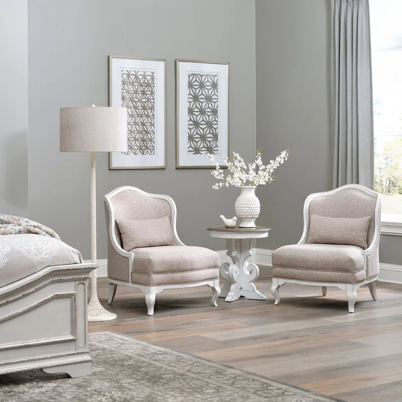 Colchester French Country Upholstered Armchair in Textured Linen Fabric