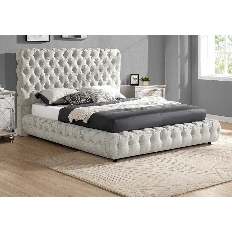 Contemporary Upholstered Bed With Tufted Headboard