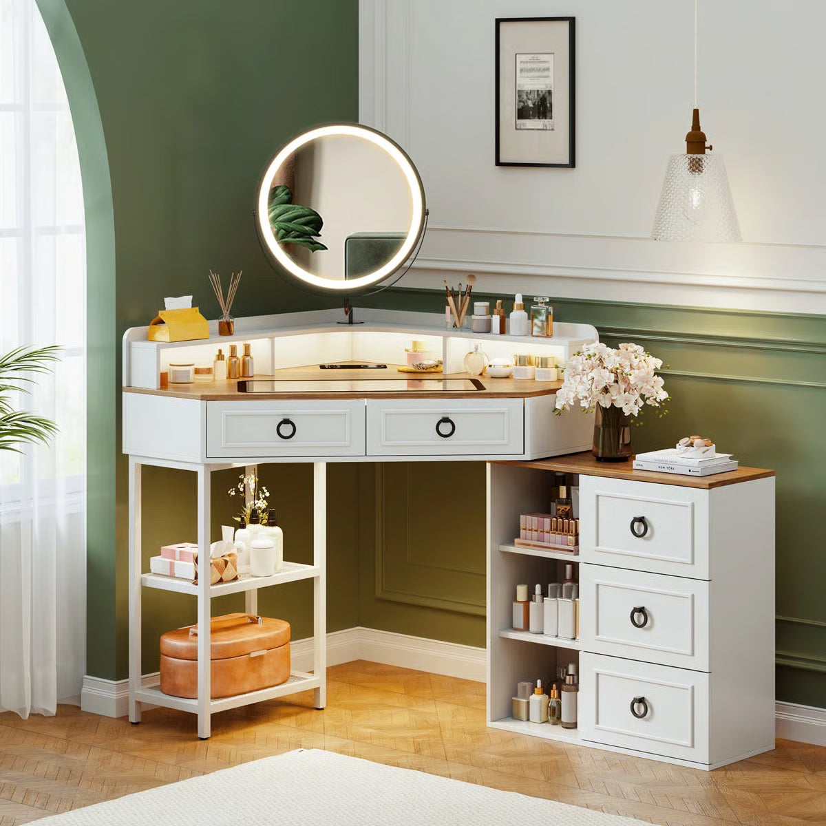 Corner Makeup Vanity Set with Mirror for Bedroom-OUCH CART | Dressing table