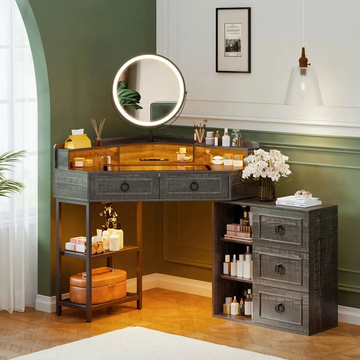 Corner Makeup Vanity Set with Mirror for Bedroom-OUCH CART | Dressing table