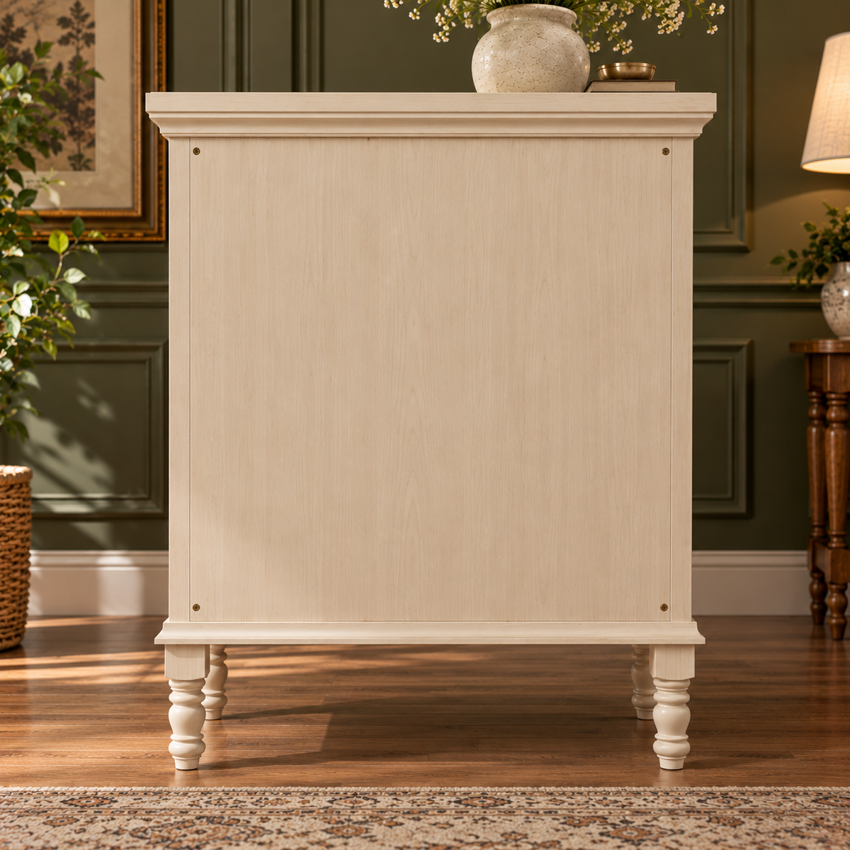 Cream Beige Wooden Sideboard Cabinet with 2 Doors & 1 Drawer Vintage French Country Storage Furniture