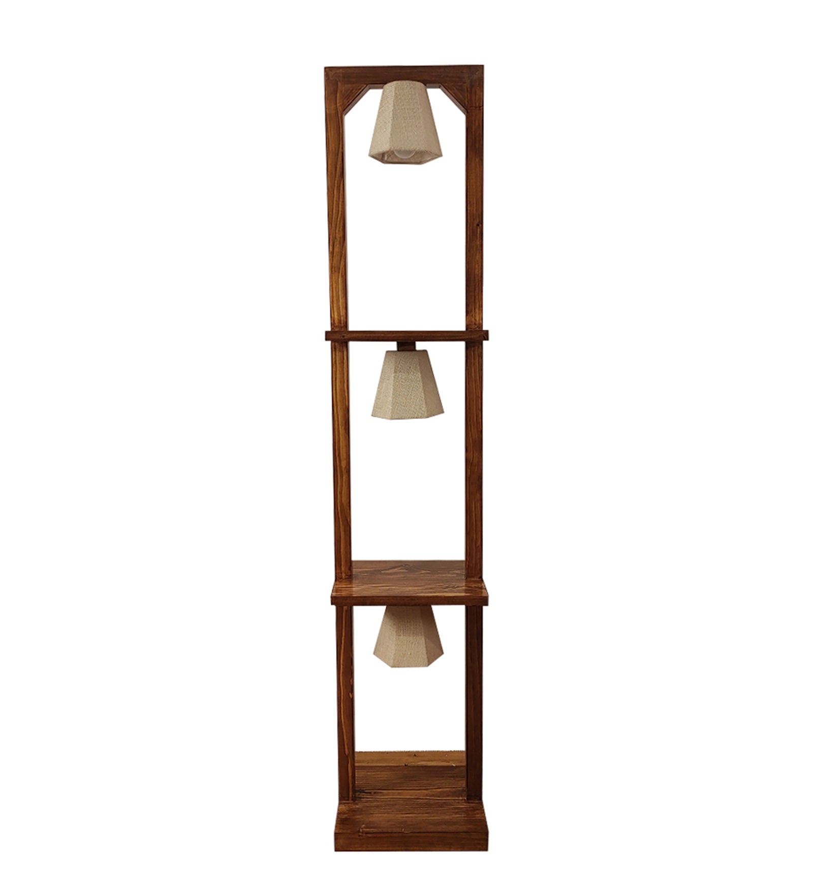 Daffodil Wooden Floor Lamp with Brown Base and Jute Fabric Lampshade (BULB NOT INCLUDED)