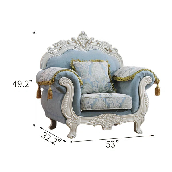 European Style Solid Wood Carved Fabric Sofa – Luxury Upholstered Living Room Sofa