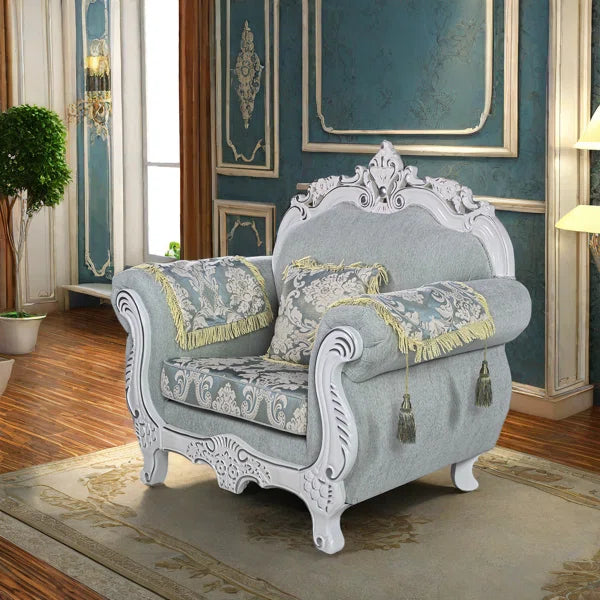 European Style Solid Wood Carved Fabric Sofa – Luxury Upholstered Living Room Sofa