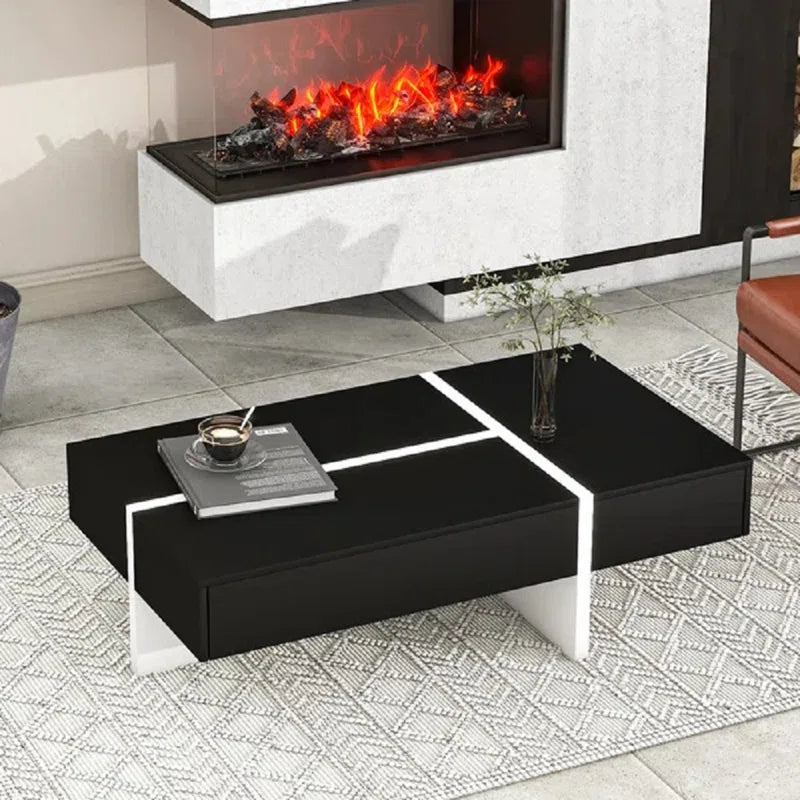 High Gloss Black & White Modern Rectangular Coffee Table