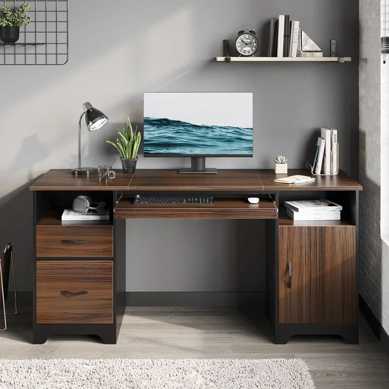 Gaming Desk with Power Outlet, L-Shaped Computer Desk with Monitor Stand Ouch Cart