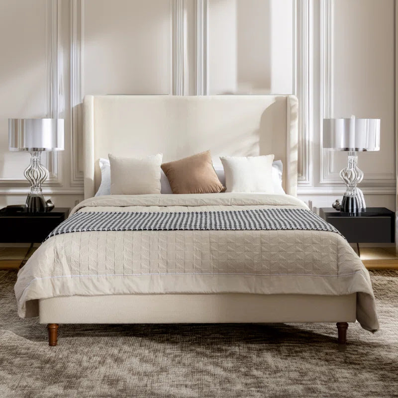 Dehosse Modern Upholstered Platform Bed With Wingback Headboard OUCH CART