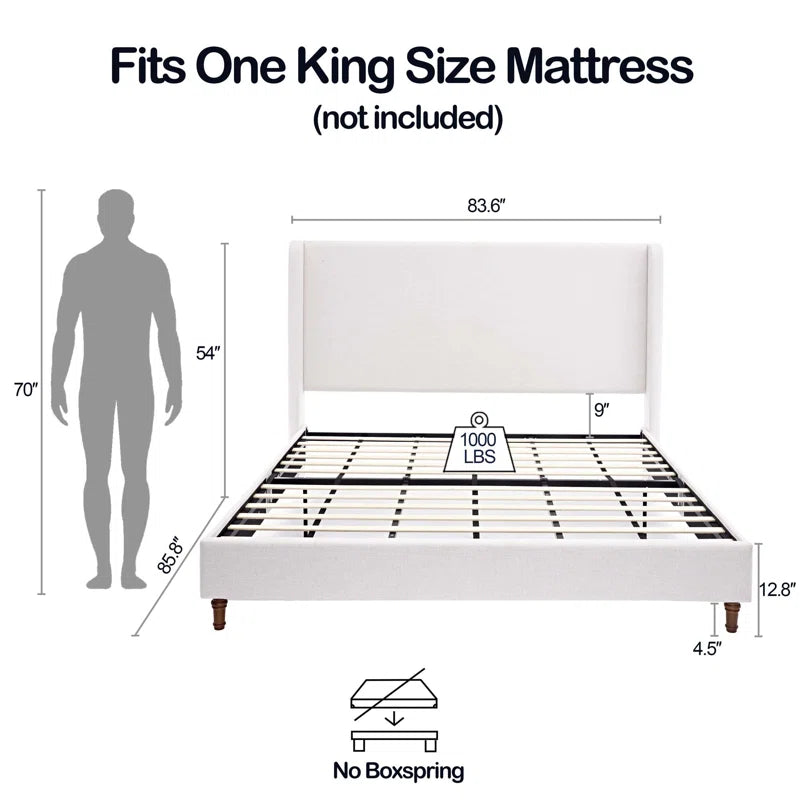 Dehosse Modern Upholstered Platform Bed With Wingback Headboard OUCH CART
