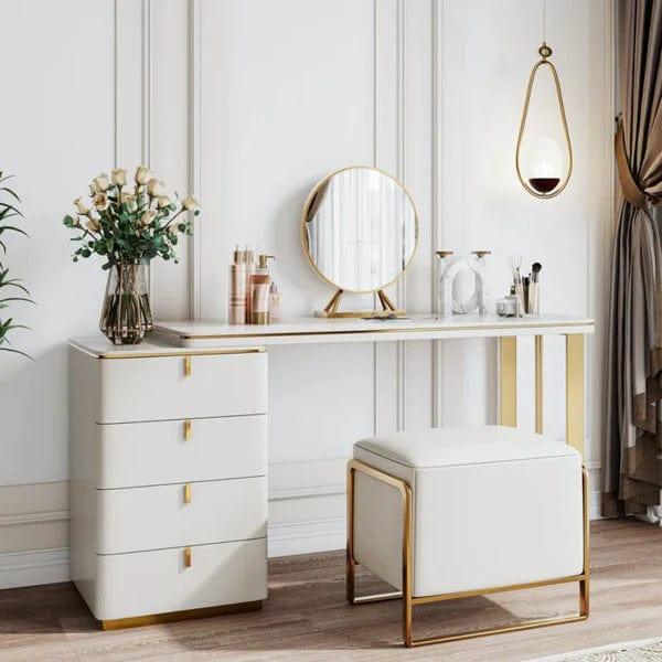Lea Wide Vanity with Mirror Vanity wooden dressing table design with stool - Ouch Cart