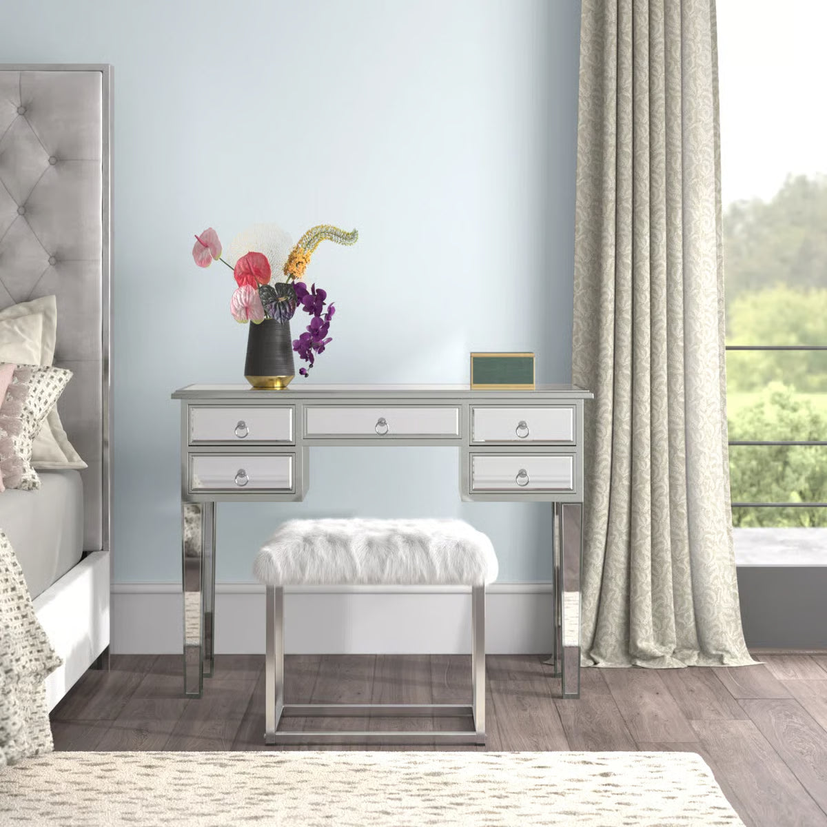 Deshotel Vanity Table for Bedroom with Mirror and Organization-OUCH CART |Dressing table