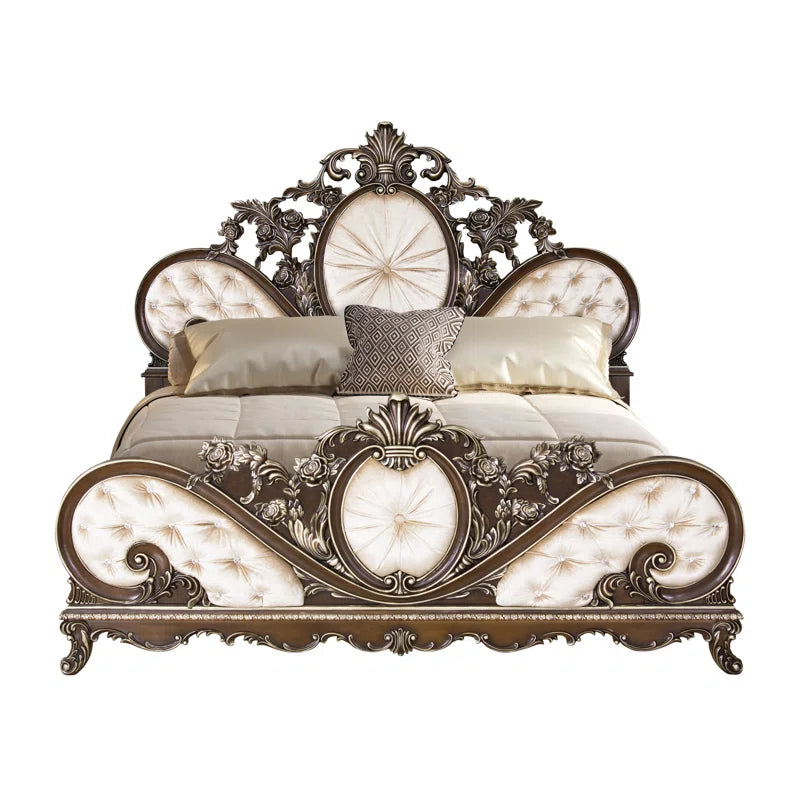 Devany Upholstered Bed in Cream and Cherry - OUCHCART | Bed