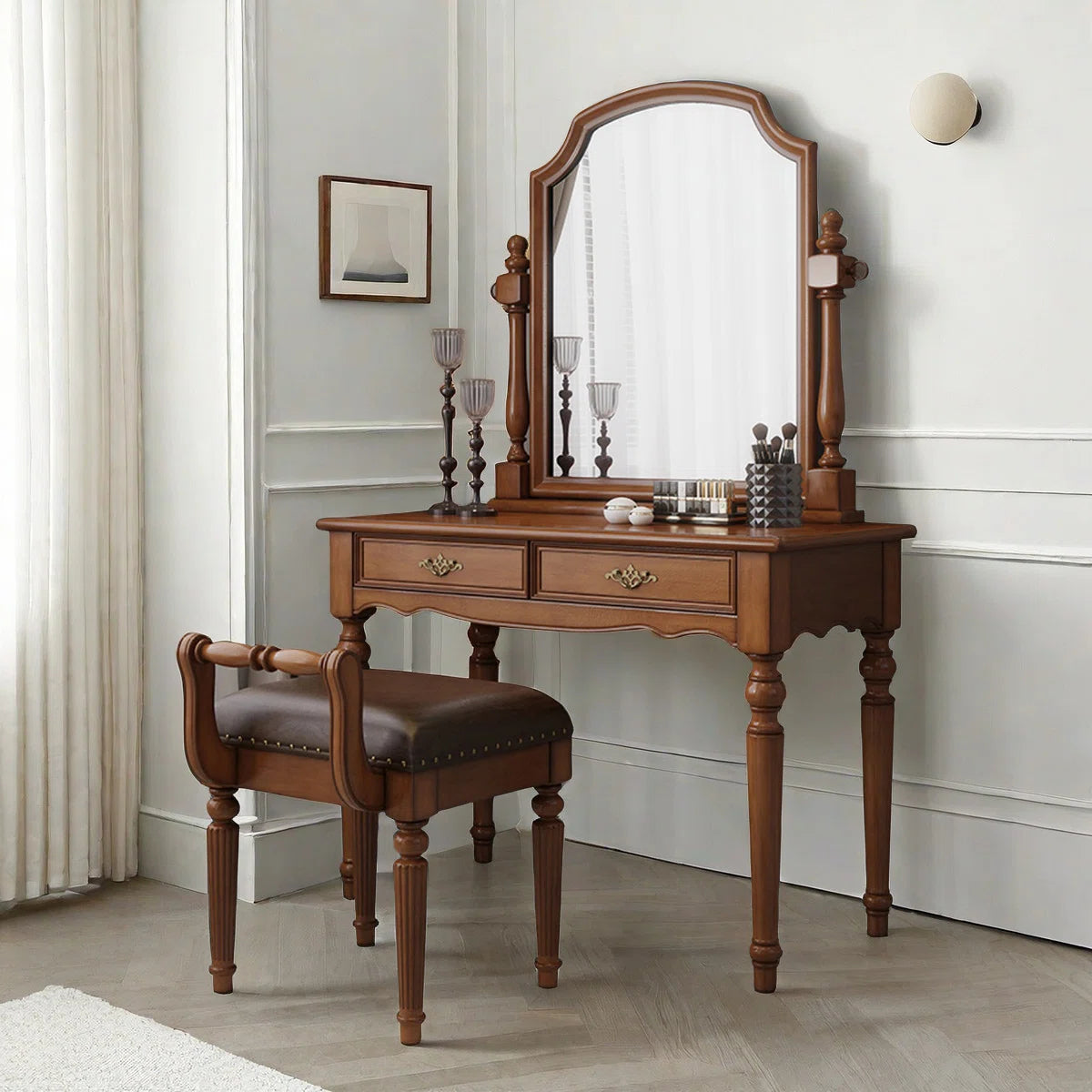 Buy the Premium Rubberwood Vintage Vanity Table with Detachable Mirror & Spacious Storage at OUCHCART – top quality at a heavy discount! Shop now.