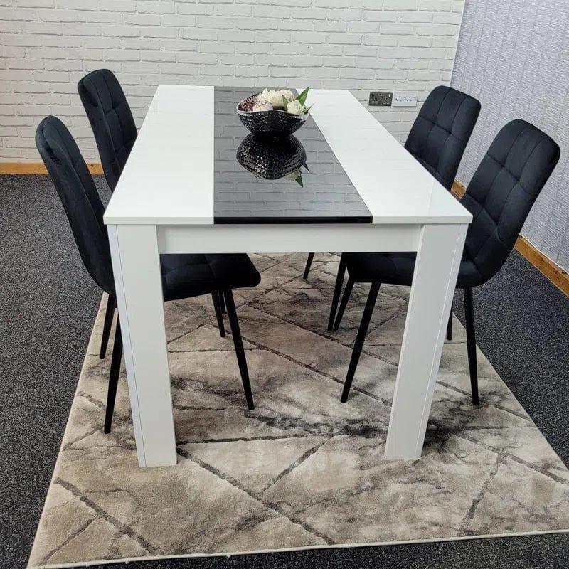 Dining Table Set Of 4 Or 6 Wooden White And Black Table Tufted Velvet Grey Or Black Chairs - Ouch Cart