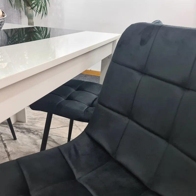 Dining Table Set Of 4 Or 6 Wooden White And Black Table Tufted Velvet Grey Or Black Chairs - Ouch Cart
