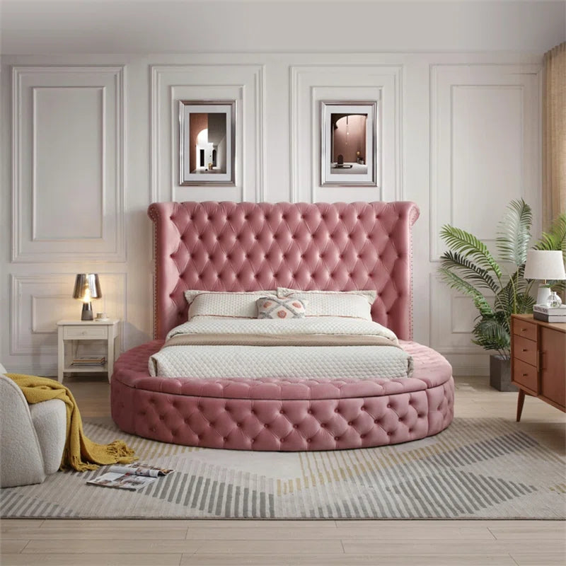 Dipansu Upholstered Velvet Round Storage bed with Wingbacks