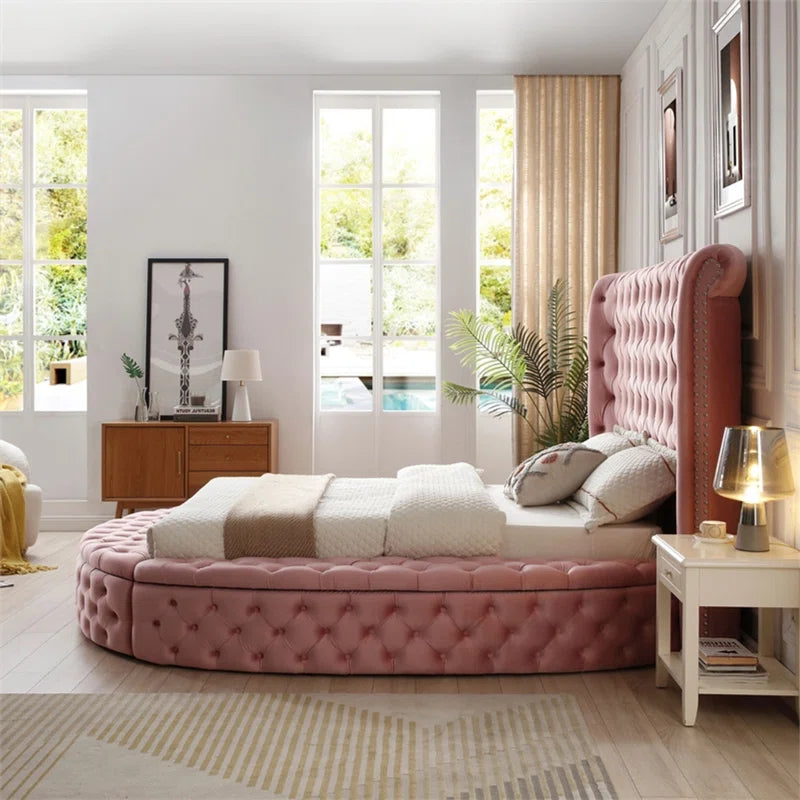 Dipansu Upholstered Velvet Round Storage bed with Wingbacks OUCH CART