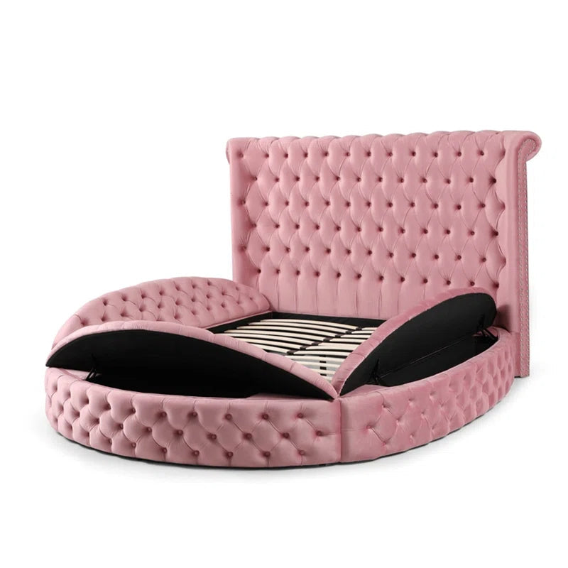 Dipansu Upholstered Velvet Round Storage bed with Wingbacks OUCH CART