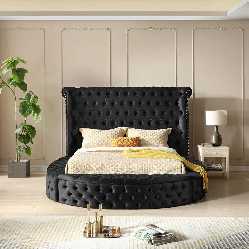 Dipansu Upholstered Velvet Round Storage bed with Wingbacks OUCH CART
