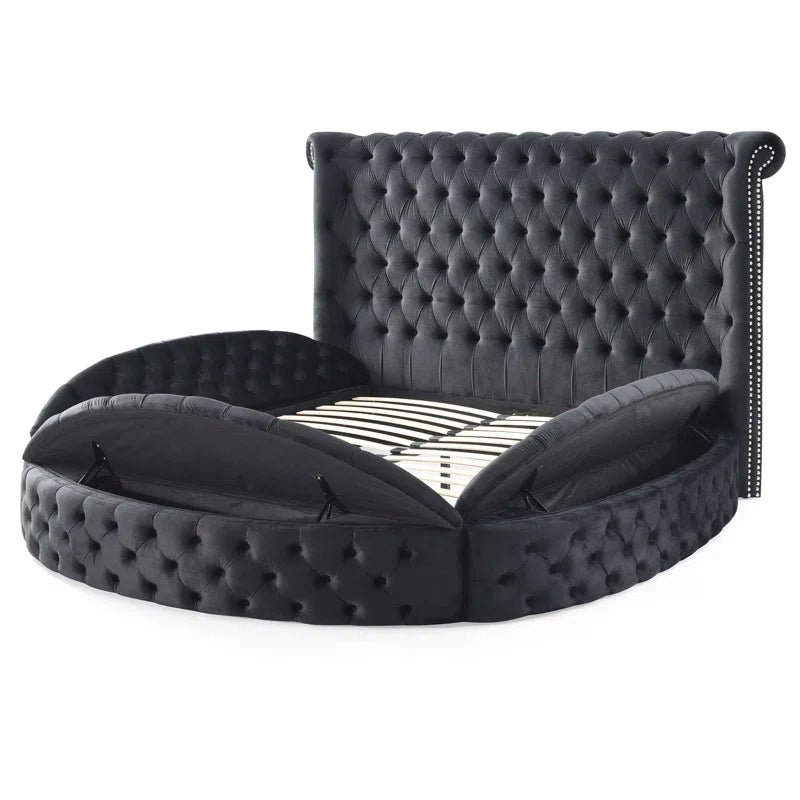 Dipansu Upholstered Velvet Round Storage bed with Wingbacks OUCH CART