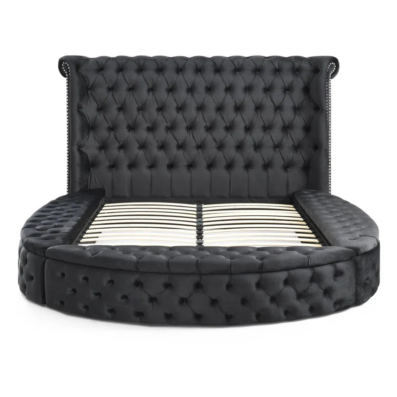 Dipansu Upholstered Velvet Round Storage bed with Wingbacks OUCH CART