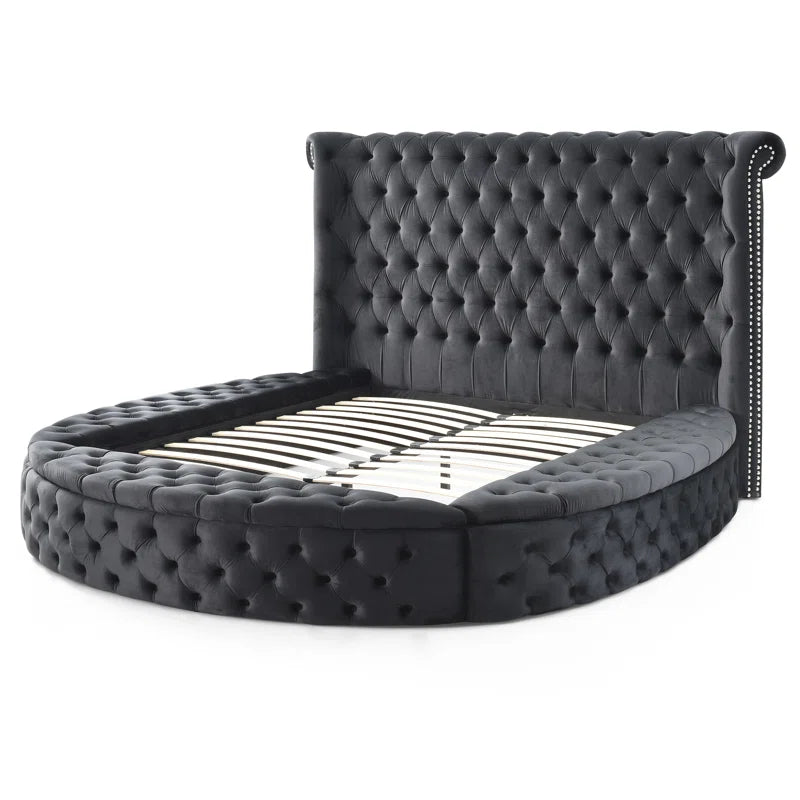 Dipansu Upholstered Velvet Round Storage bed with Wingbacks OUCH CART