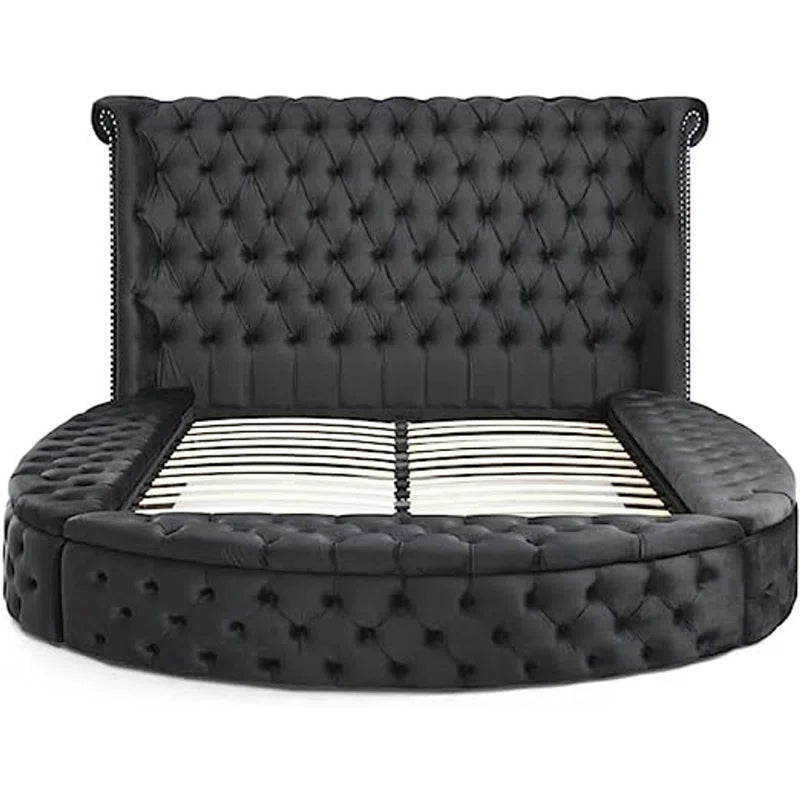 Dipansu Upholstered Velvet Round Storage bed with Wingbacks