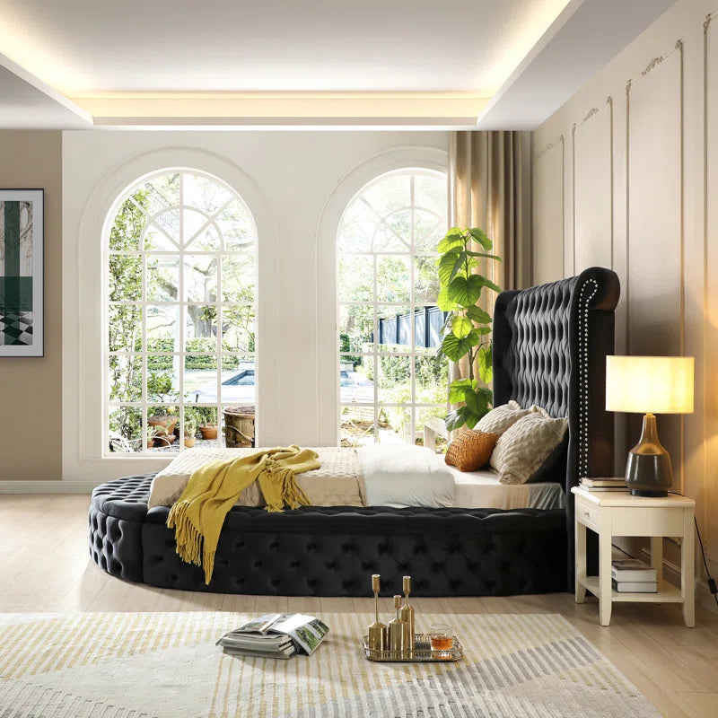 Dipansu Upholstered Velvet Round Storage bed with Wingbacks