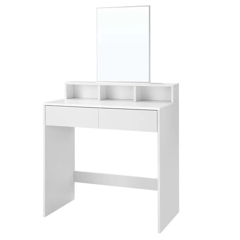 Makeup Vanity with Large Mirror, Vanity Desk with 2 Drawers Vanity Set Dressing Table for Women Girls (White) - Ouch Cart