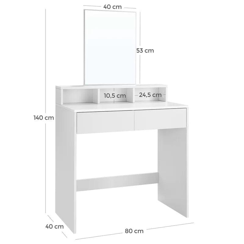 Makeup Vanity with Large Mirror, Vanity Desk with 2 Drawers Vanity Set Dressing Table for Women Girls (White) - Ouch Cart