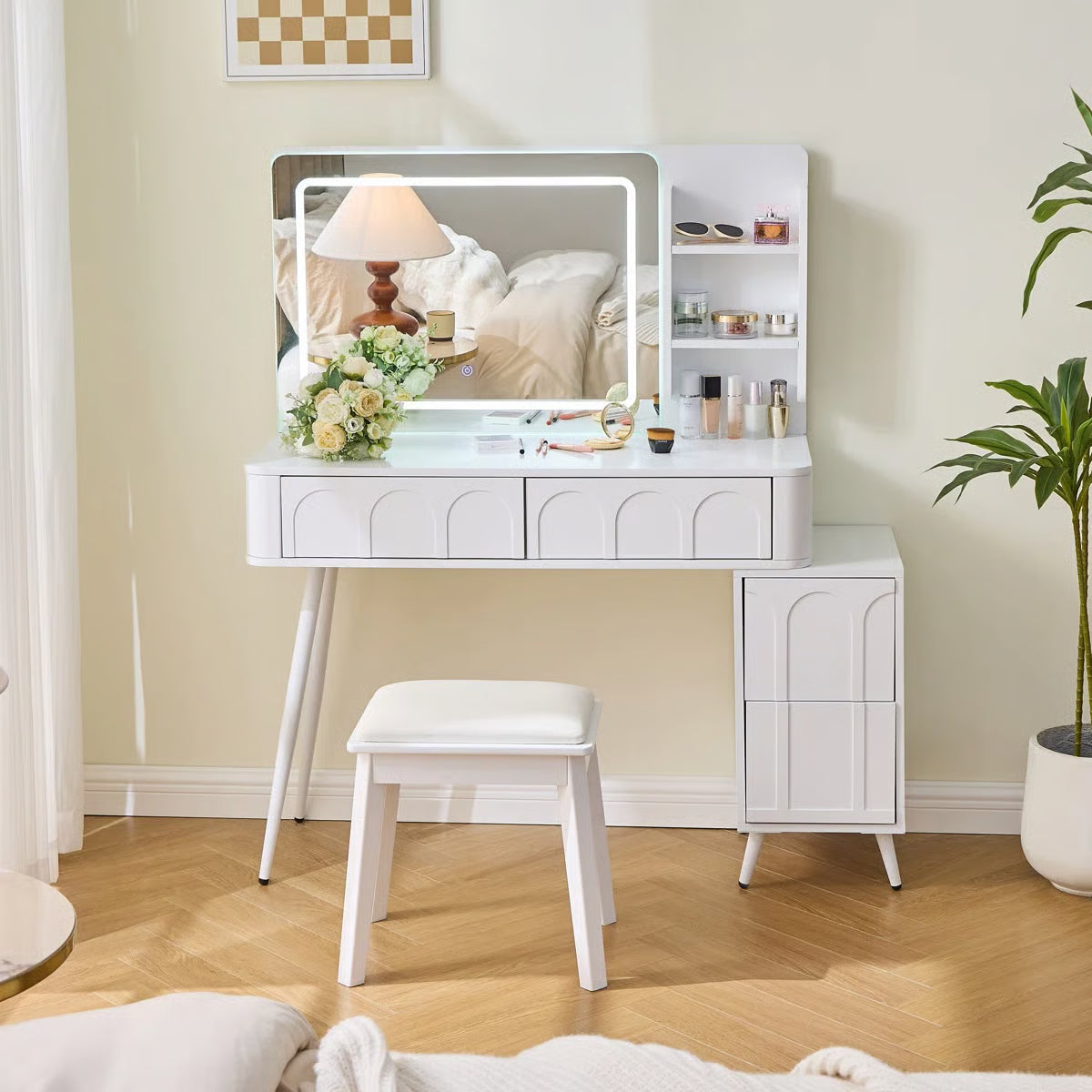 Dufault 45.5'' Modern Makeup Vanity Set With Mirror And Stool
-OUCH CART |Dressing table