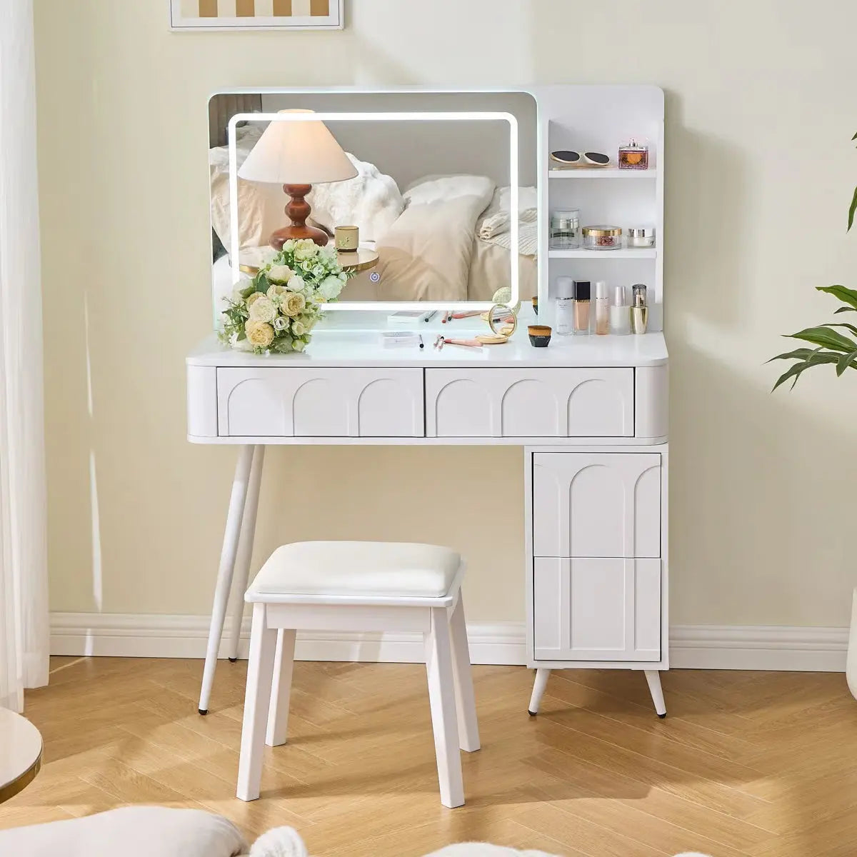 Dufault 45.5'' Modern Makeup Vanity Set With Mirror And Stool
-OUCH CART |Dressing table
