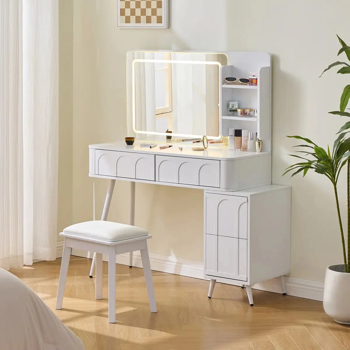 Dufault 45.5" Vanity Desk Set – Modern Makeup Table with Mirror and Stool