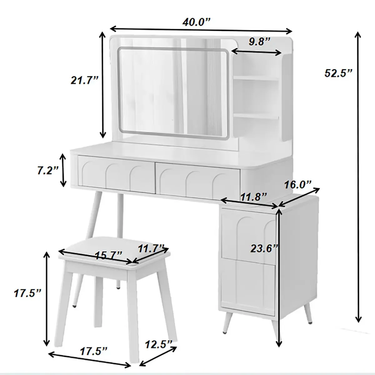 Dufault 45.5'' Modern Makeup Vanity Set With Mirror And Stool
-OUCH CART |Dressing table