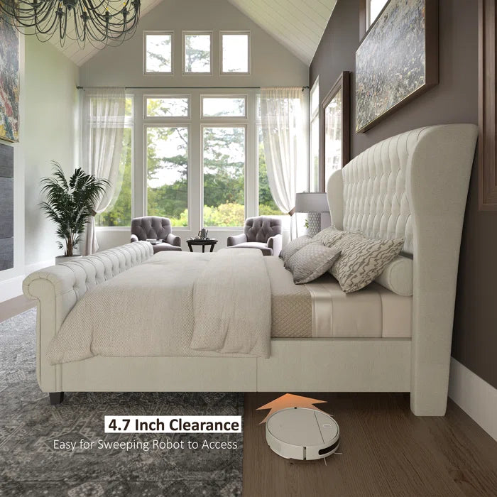 Velvet Sleigh Bed with Scroll Wingback Headboard – A Luxurious Touch for Your Bedroom OUCH CART