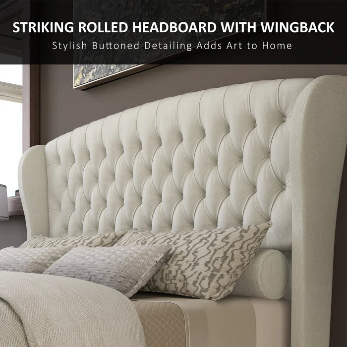 Velvet Sleigh Bed with Scroll Wingback Headboard – A Luxurious Touch for Your Bedroom OUCH CART