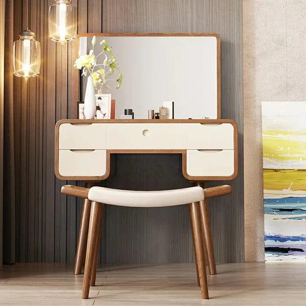 Makeup Vanity Table with Mirror, Dressing Table with 5 Drawers, Modern Wood Bedroom Vintage Dressing Table for Women Girls - Ouch Cart