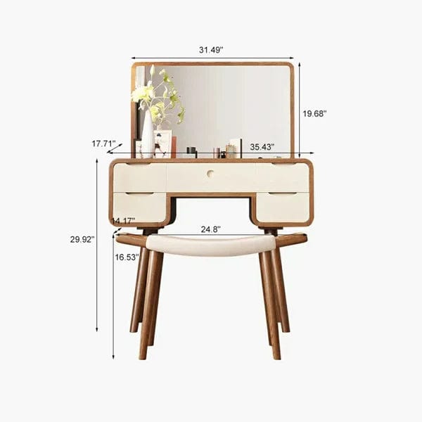 Makeup Vanity Table with Mirror, Dressing Table with 5 Drawers, Modern Wood Bedroom Vintage Dressing Table for Women Girls