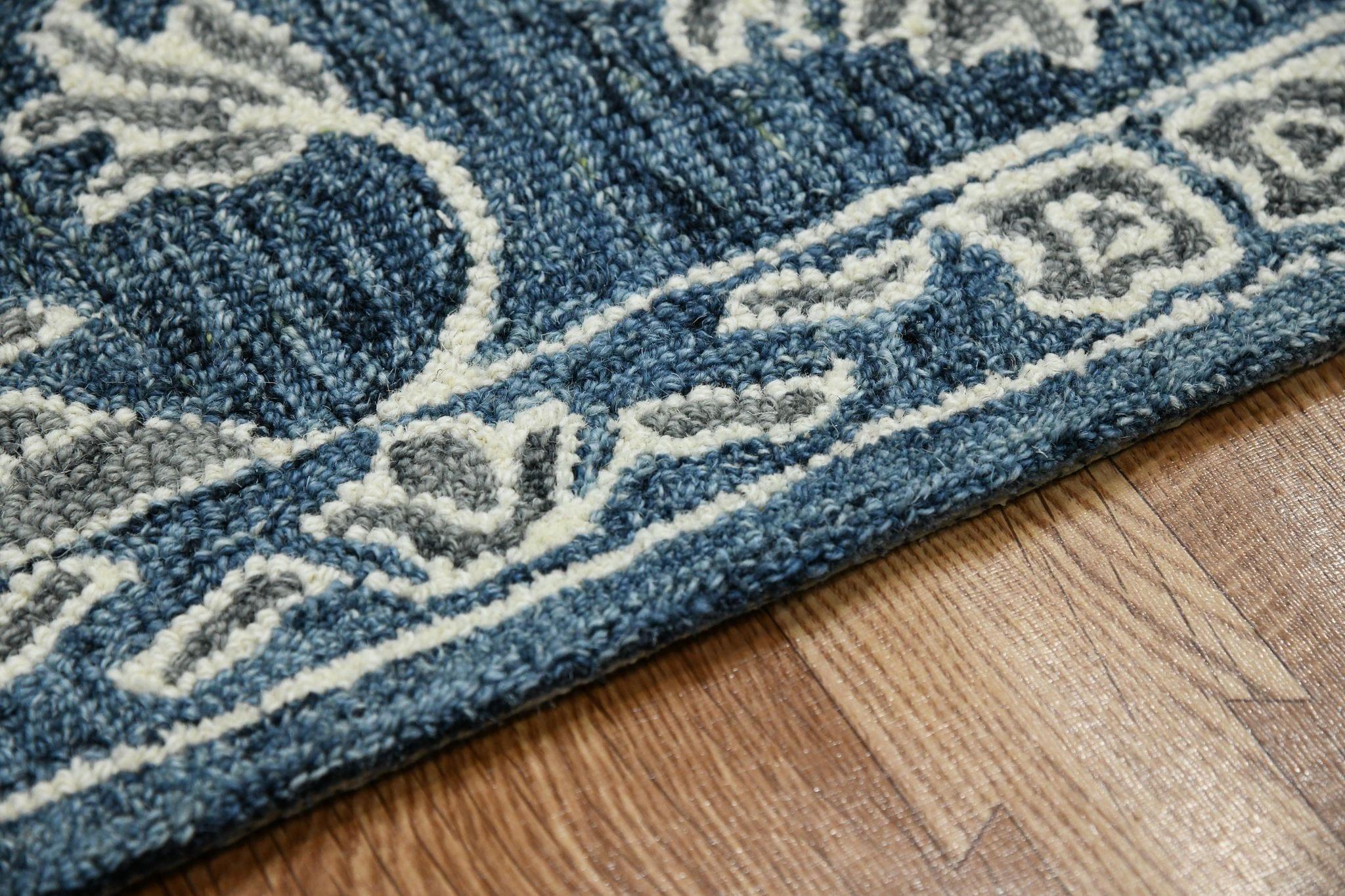 Navy Wool Romania 8X10 Feet Hand-Tufted Carpet - Rug - Ouch Cart