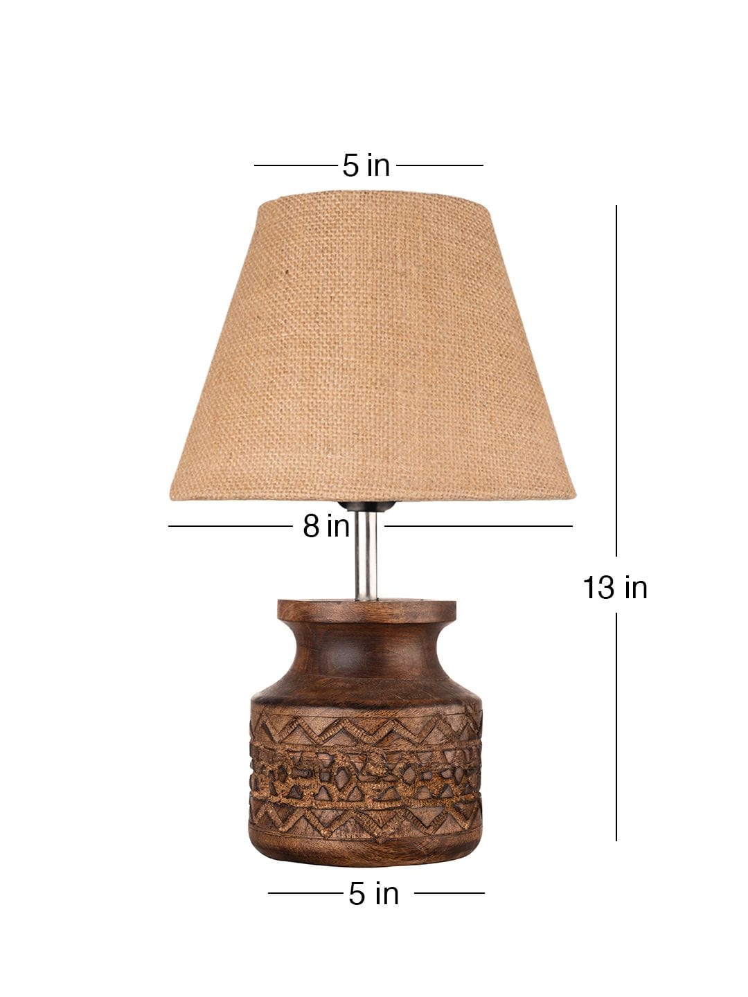 Wooden Carved Lamp with Taper Jute Brown Shade