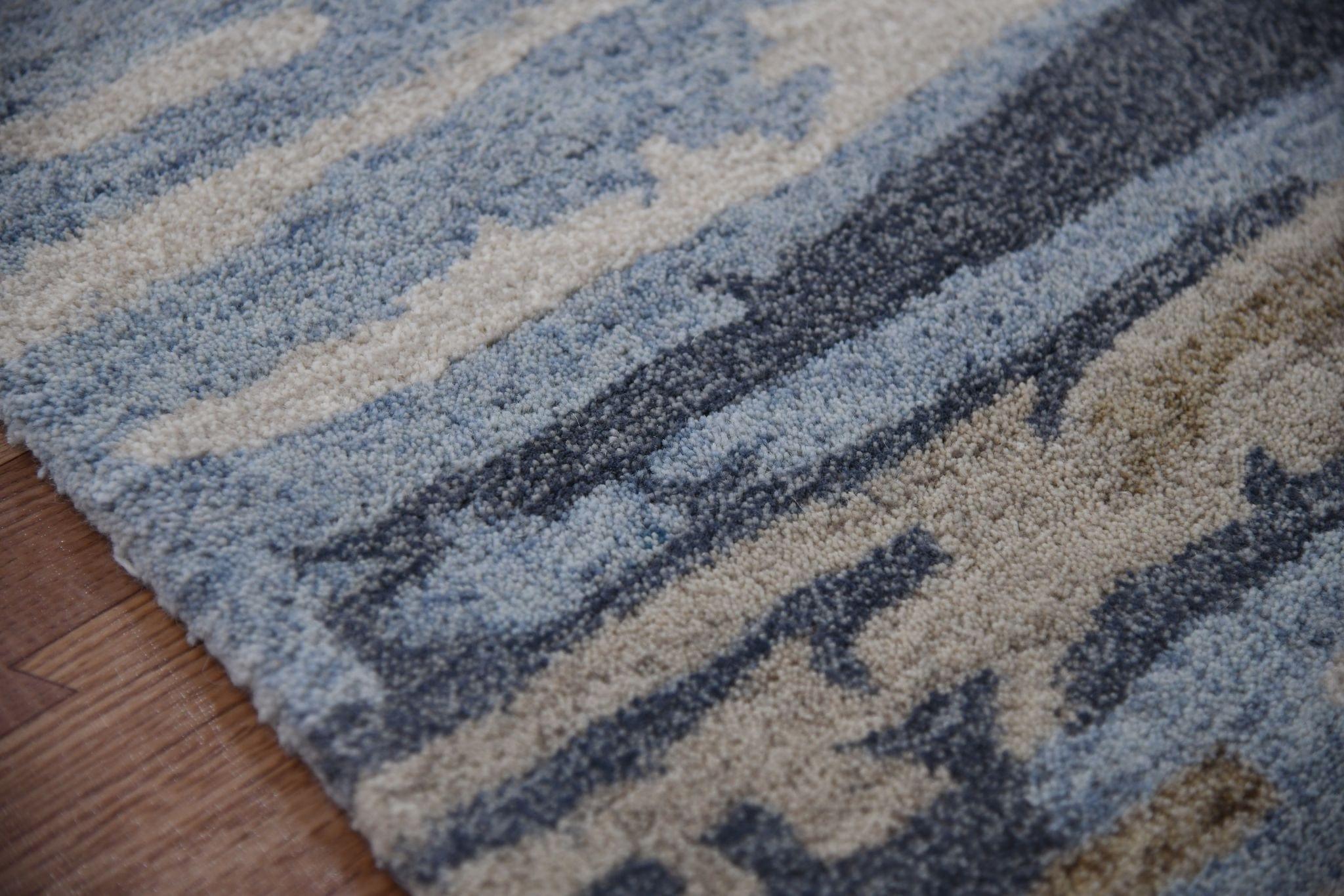 Water Blue Wool & Viscose Abstract Hand-Tufted Carpet Abstract Rug 4x6 Feet - Ouch Cart