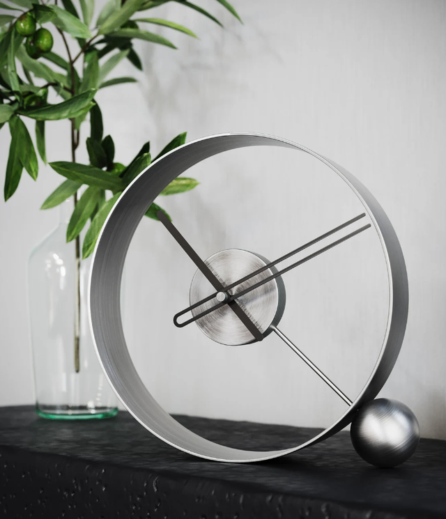 Ball and Ring table clock silver N.R.HOMESDECOR