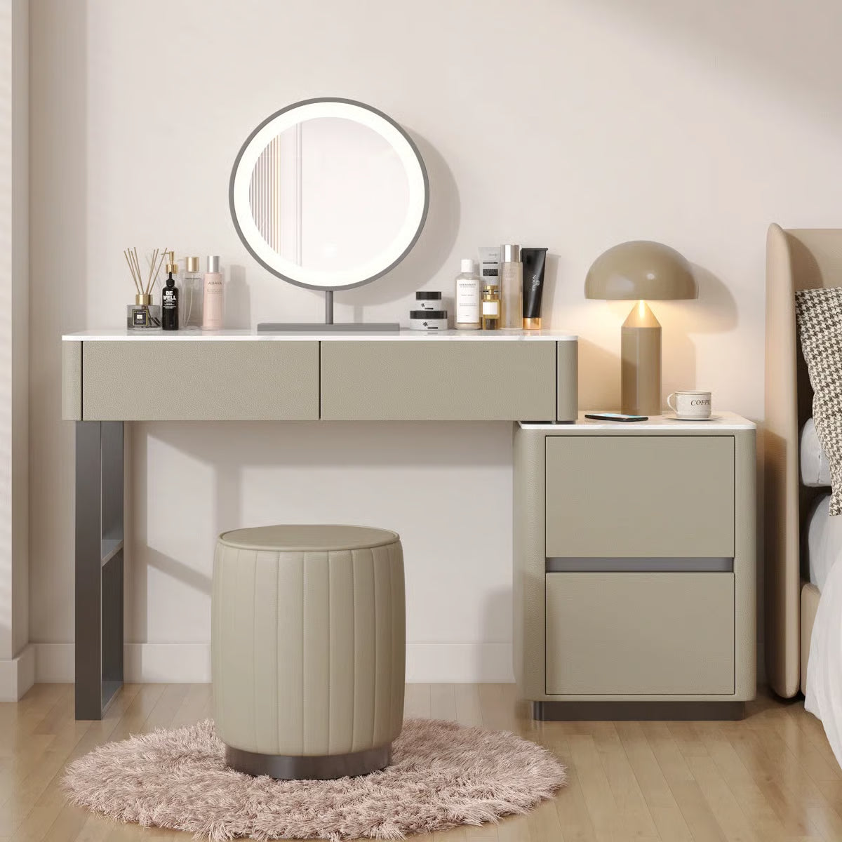 Solid Wood Makeup Vanity Desk –Edorta 55.12'' & Stool