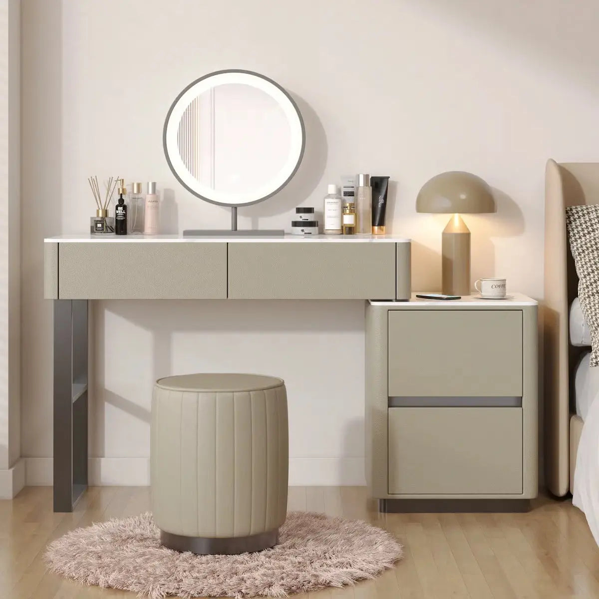 Solid Wood Makeup Vanity Desk –Edorta 55.12'' & Stool
