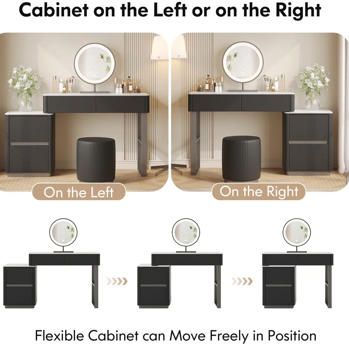 Solid Wood Makeup Vanity Desk –Edorta 55.12'' & Stool