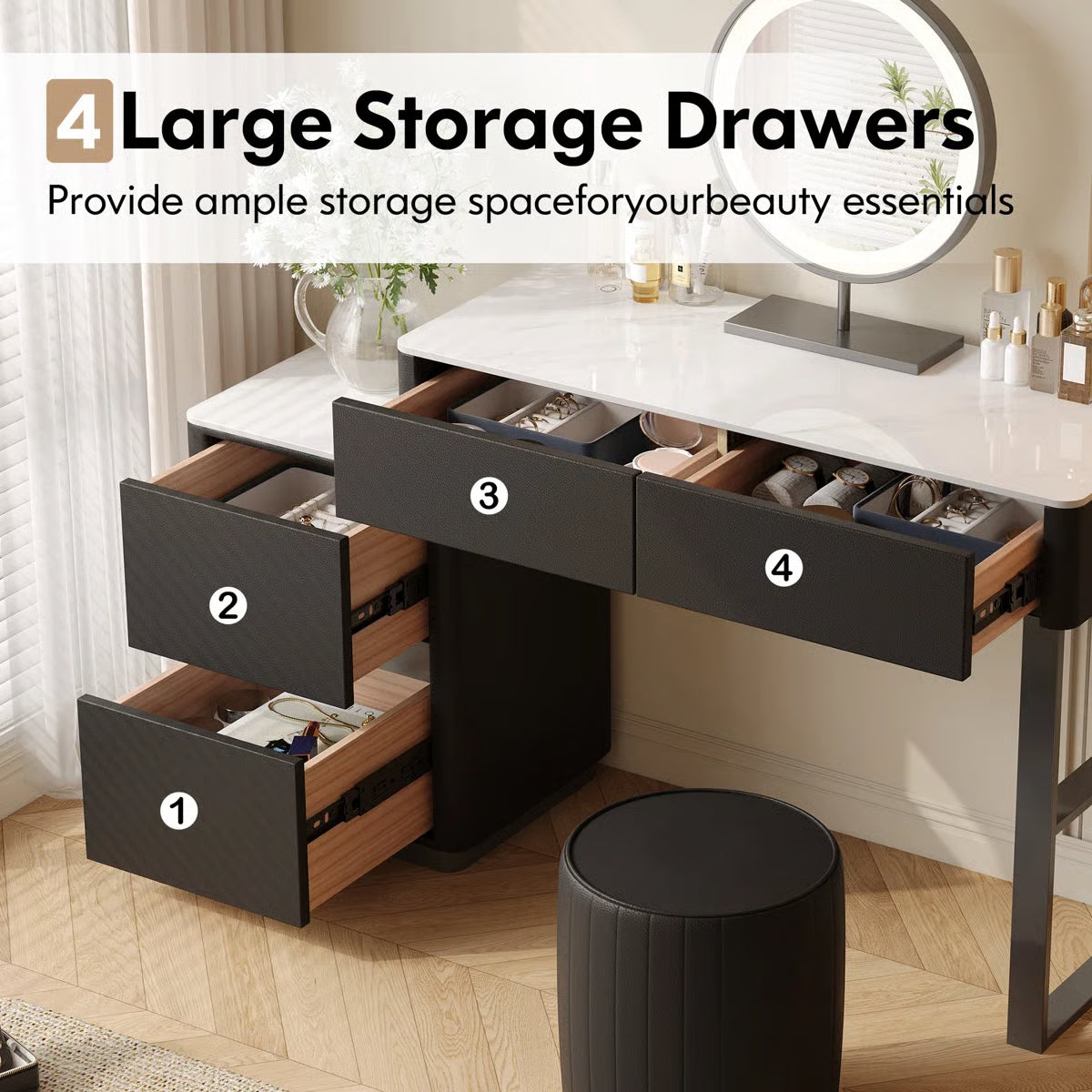 Solid Wood Makeup Vanity Desk –Edorta 55.12'' & Stool