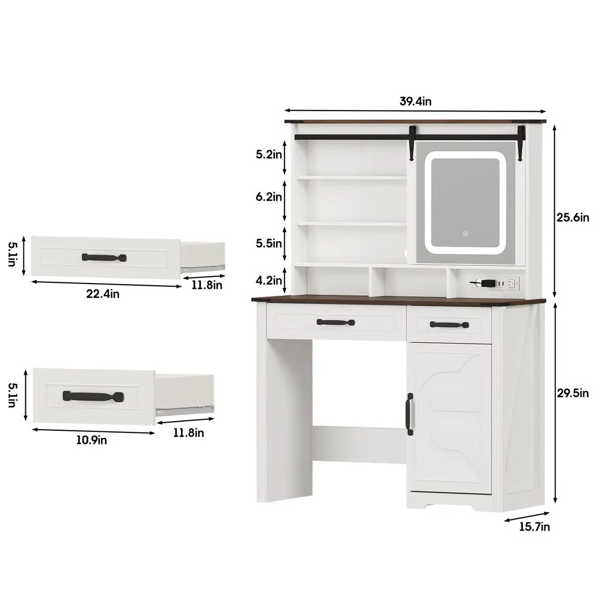 Ekleberry Vanity – Modern Makeup Desk with LED Mirror, Storage Drawers & Stylish Design-OUCH CART |Dressing table