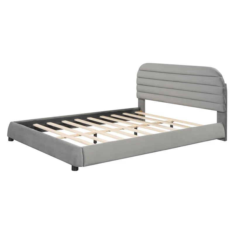 Elegant Queen Size Velvet Upholstered Platform Bed In Gray OUCH CART